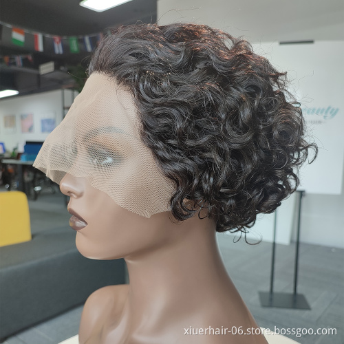 Perruque 13X4 Lace Front Virgin Human Hair Glueless Peruvian Bob Curls Pixie Cut Short Full Lace Wig With Baby Hair